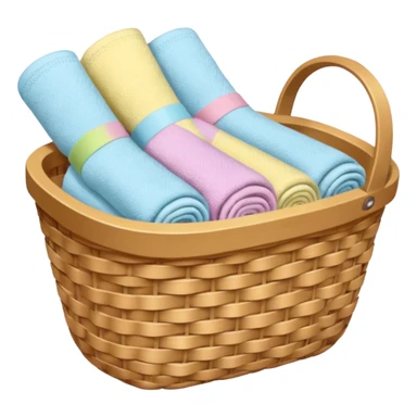 wicker basket with pastel socks and towels visible sticker