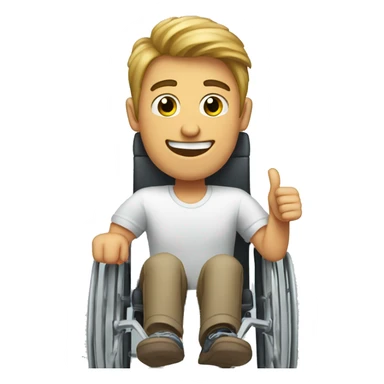 a guy in a wheelchair showing thumbs up sticker