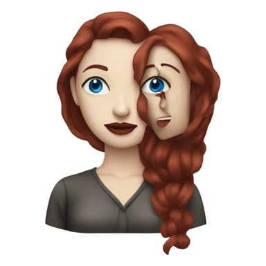 Pale woman long dark red hair blue eyes red lips sticker