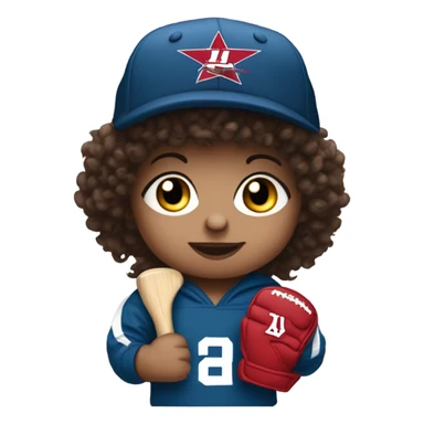 Curly haired brunette baby wearing a Washington commanders beanie holding up a foam finger  sticker