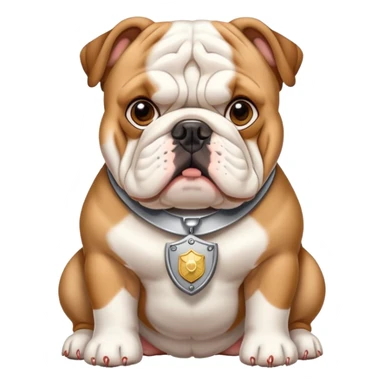 english bulldog with a security badge sticker