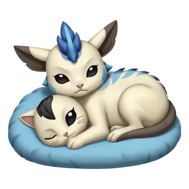 Animalistic laying down tired sleeping snoozing snoring kawaii chibi sleepy happy glad somber mongral Meloetta-Absol-Zekrom-Gatomon-Pteromon-hybrid sticker