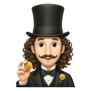 Jewish man with a long nose that sticks out a top hat slightly long curly hair and a penny in his hand sticker