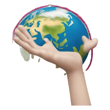 planet earth, hanging from strings connected to a puppeteering hand sticker