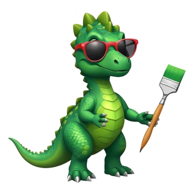 dinosaur with sunglasses and paint brush sticker