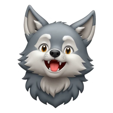 emoji of a wolf howling, head tilted upward with open mouth, small sound lines near the mouth to show the howling action, simple cartoon style sticker