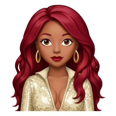 LaTavia Robeson from Destiny's Child with long dark red hair, ivory sequin outfit sticker