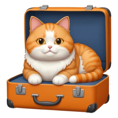 A chubby cat sitting proudly next to a neatly packed suitcase. sticker