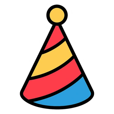 party hat with striped pattern, color icon style sticker