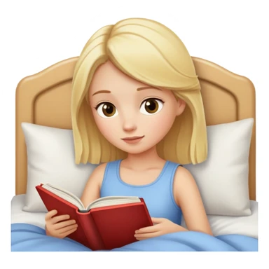A blonde girl that is reading a book in bad with soft light  sticker