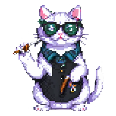 cat with glasses and a cigarette sticker