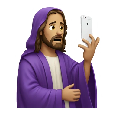 Jesus in purple robe crying about dead phone sticker