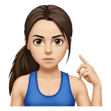 Melanie C with hazel eyes, dark brown long ponytail hair, blue tank top sticker