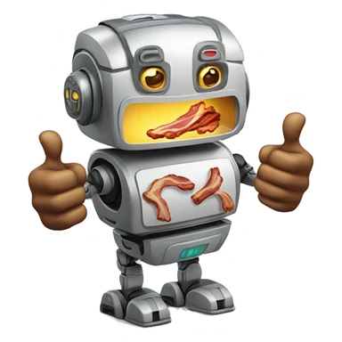 Robot with thumbs up and cooking bacon sticker