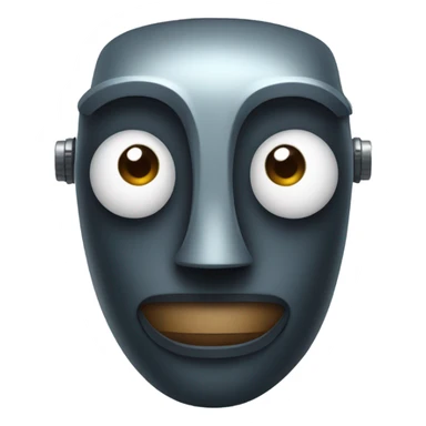 Person who is a robot with dark skin and a big nose sticker
