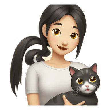 asian girl hug a texudo cat sticker