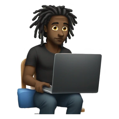 Black-guy-with-dreads-wearing-black-trackstuit-sitting-down-on-chair facing-foward-focused-on-laptop-computer- sticker