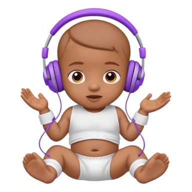 a brown skin cute baby in a white diaper and purple headphones sticker