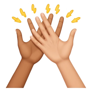 Face with person giving themselves a high five. hands should be touching with visual showing a clap sticker