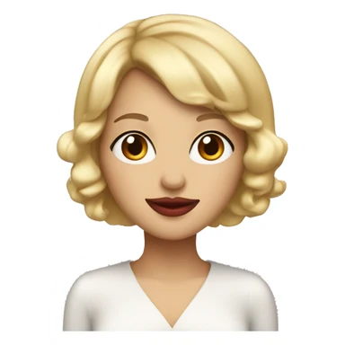 blonde with a bob and brown eyes in a New Year's cap and red lips sticker