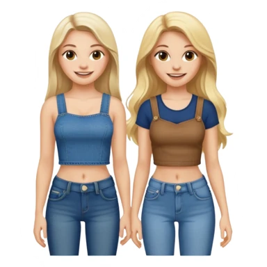 a long hair brunette white girl and a blonde girl in jeans and crop tops smiling friends sticker