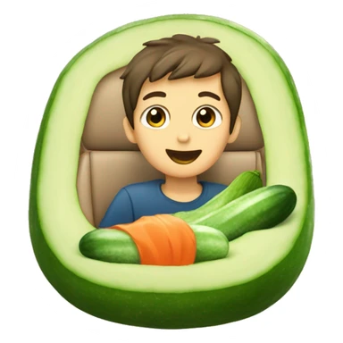 boy in car looking up with cucumber mouth  sticker