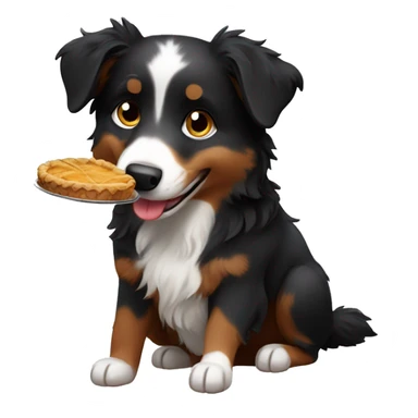 Small black australian shepherd dog eating pie  sticker