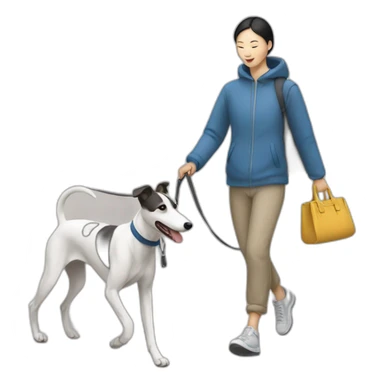 asian walking with whippet sticker