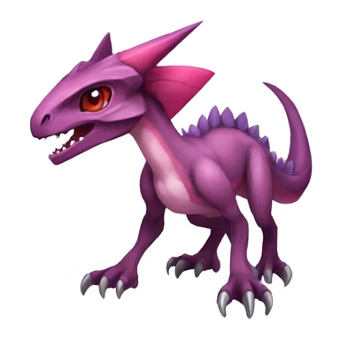 Chibi-Anthro Mauve-maroon-red-colored edgy anthro-genesect-velociraptor-scalie-sona-Fakémon-hybrid with a purple-pink mane on head and back and horns full body sticker