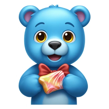 a cute blue bear holding a candy sticker