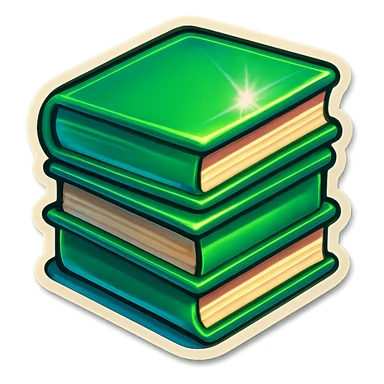 A stack of green books in retro stickers style, with a vintage design and a retro vibe sticker