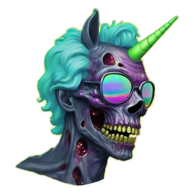 .Zombie. Vaporwave black holographic oilslick zombie unicorn  sticker