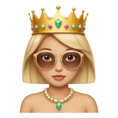 bold confident female character with sunglasses and a crown, radiating girlboss energy, apple emoji style, suitable for a phone case sticker