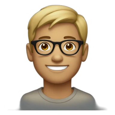 A light skin boy wearing small-size black-rimmed round glasses smiling sticker