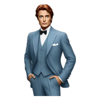Alain delon blue eyes red hair classy elegant outfit full body sticker