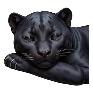 Meme-Worthy cute Sleeping black Panther Portrait Emoji, Head resting peacefully with a contented smile, showcasing a luxuriously sleek form and eyes gently closed in serene slumber, Simplified yet comically adorable features, highly detailed, glowing with a soft, drowsy dark light, high shine, relaxed and utterly lovable, stylized with an air of playful laziness, bright and heartwarming, soft glowing outline, capturing the essence of a sleeping black Panther that feels destined to become the next viral icon of adorable rest! sticker