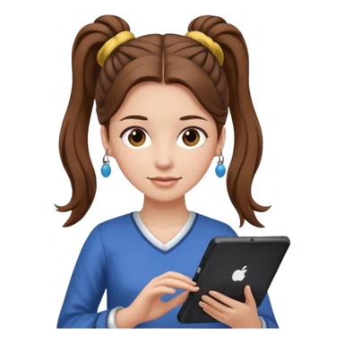 woman with two ponytails hair with tablet sticker
