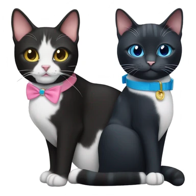 Black tuxedo cat with blue collar and tabby cat with pink collar sticker