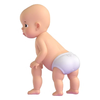 baby standing with back facing, wearing a diaper sticker