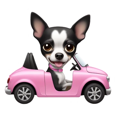 Black and white Chihuahua driving pink Fiat sticker