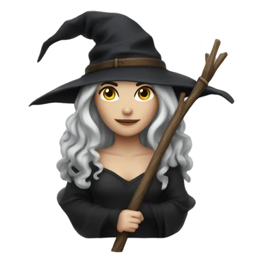witch on a broom dark long hair white skin sticker