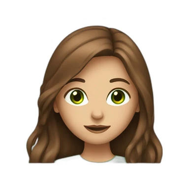 Girl with long brown hair, green eyes and laptop sticker