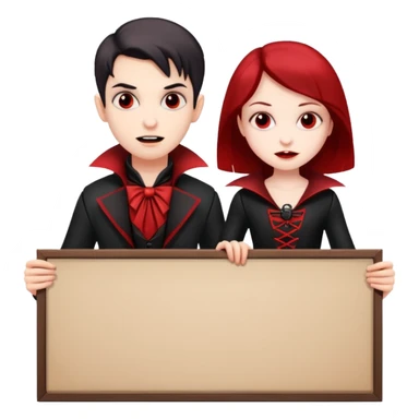 Boy and girl Vampires holding a large blank sign sticker