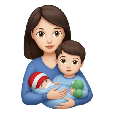 Beautiful Brunette Mother holding a baby and two sons, realistic  sticker