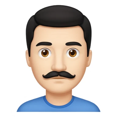 man with black hair on the right side with a rectangular mustache sticker