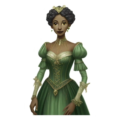 a green amazon alien woman in Victorian white gold full body sticker