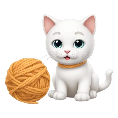 Cute white cat playing with yarn sticker