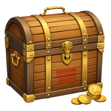 wooden brown treasure chest filled with coins pack in gradient sticker