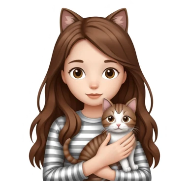 girl with long hair holding a cat with silver stripes sticker