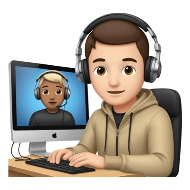 A video editor sitting in front of his computer. sticker